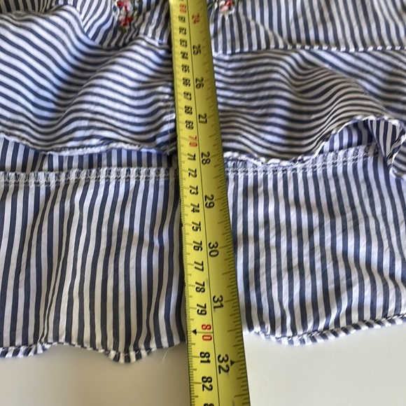 M Zara Women Blue/White Striped Long Sleeve Button Shirt w/ Floral Embroidery - Picture 7 of 9
